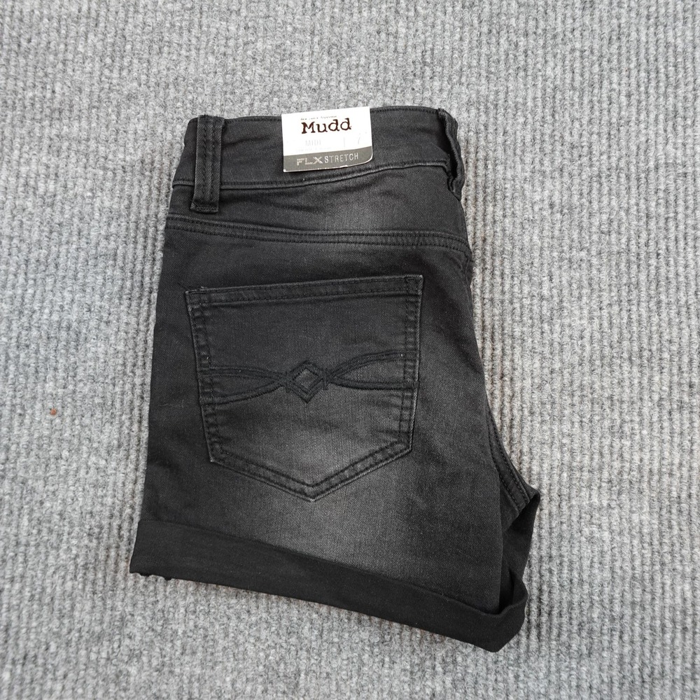 Mudd Skimmer Shorts Womens 7 Black Denim Low Rise Cuffed FLX Stretch JM71D007RW1